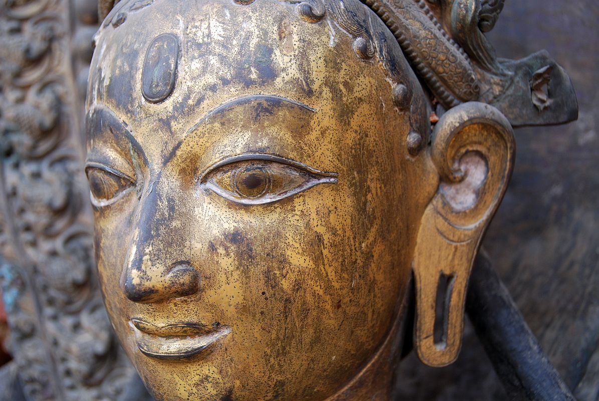 Kathmandu Patan Durbar Square Mul Chowk 14 River Goddess Ganga Face Close Up 